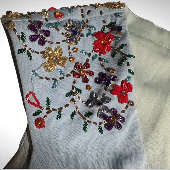 Mac Duggal Ieena Beaded Cap Sleeve V-Neck A Line Gown Dress Size 14 French‎ Blue - Picture 5 of 14